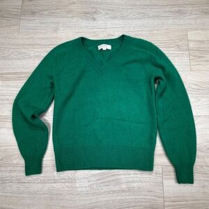 LOFT Cashmere Sweater Womens Small Emerald Green V-Neck Raglan Long Sleeve Knit